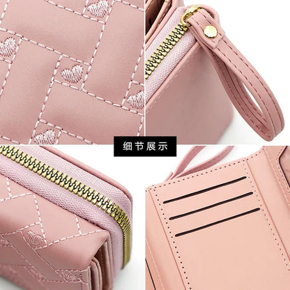 New women's short purse simple embroidered love PU three fold bag card bag multi-card wallet clip coin pouch  coin purse Good Vibrations
