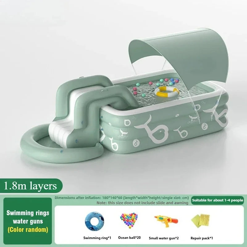 Inflatable Swimming Pool with Water Slide for Backyard Garden Party Foldable Kids Adults Family Pools PVC Swimming Pools Good Vibrations