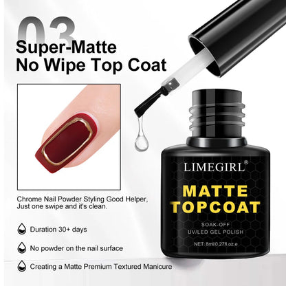 LIMEGIRL 8ml Soak Off Matte Top Base Coat for Nails UV Gel Polish Semi Permanent Functional Manicure Top Base Coat Varnish Good Vibrations