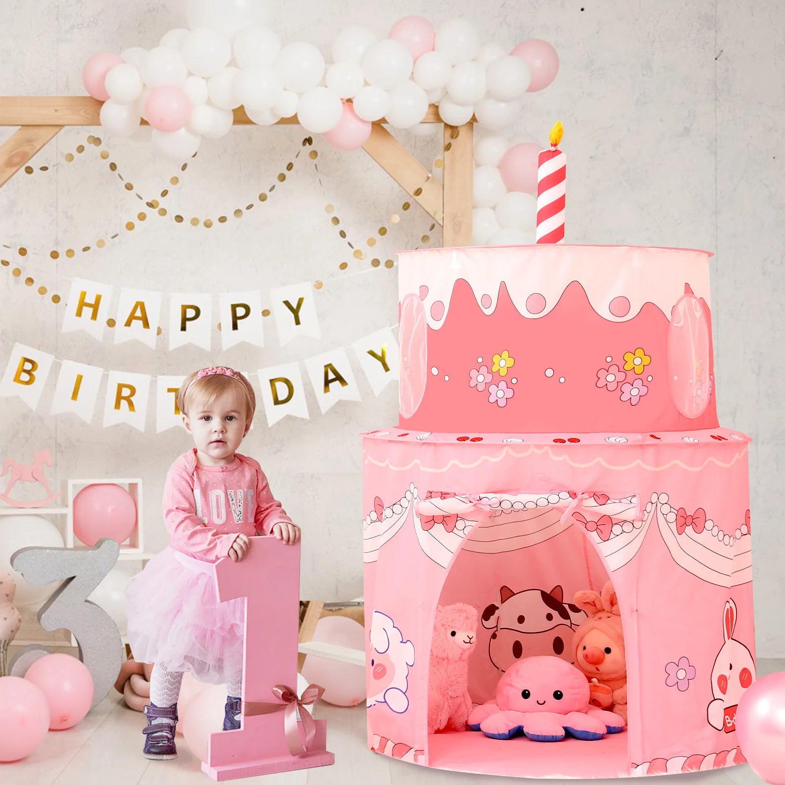 Cake Design Kids Play Tent Princess Castle Indoor Playhouse Foldable Portable Durable Fabric for Birthday Gifts Good Vibrations