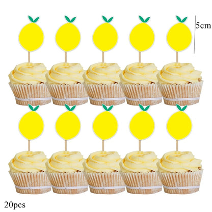 Lemon Disposable Tableware Paper Cups Plates Cake Toppers for Summer Lemon Happy Birthday Pool Party Decoration DIY Cake Supply Good Vibrations
