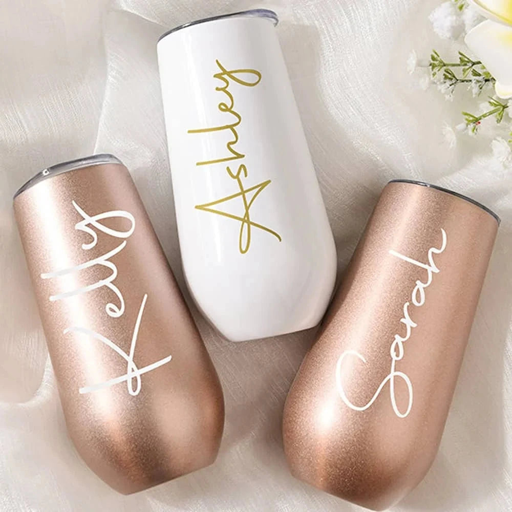 Personalized Bridesmaid Champagne Tumbler Good Vibrations