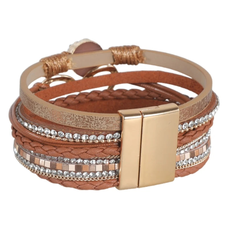 Bracelet for Women Bohomian Leather Wrap Multi-Layer Heart Bracelet Bangle Jewelry Gift Fashionable Wrist Accessory R3MC Good Vibrations