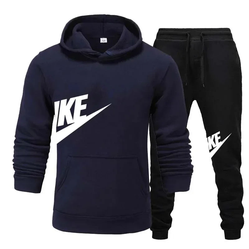 New men's casual fitness and running sportswear for autumn and winter, fashionable printed loose hooded pullover + long pants se Good Vibrations