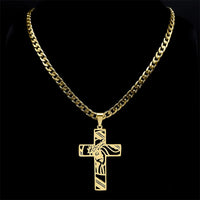 Hip Hop Punk Crown of Thorns Jesus Cross Necklace for Men Stainless Steel Gold Plated Crucifix Pendant Necklaces Jewelry N8052 Good Vibrations