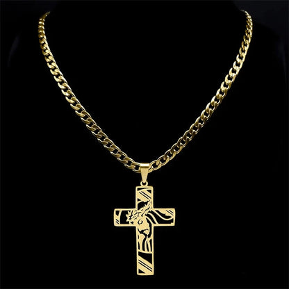 Hip Hop Punk Crown of Thorns Jesus Cross Necklace for Men Stainless Steel Gold Plated Crucifix Pendant Necklaces Jewelry N8052 Good Vibrations