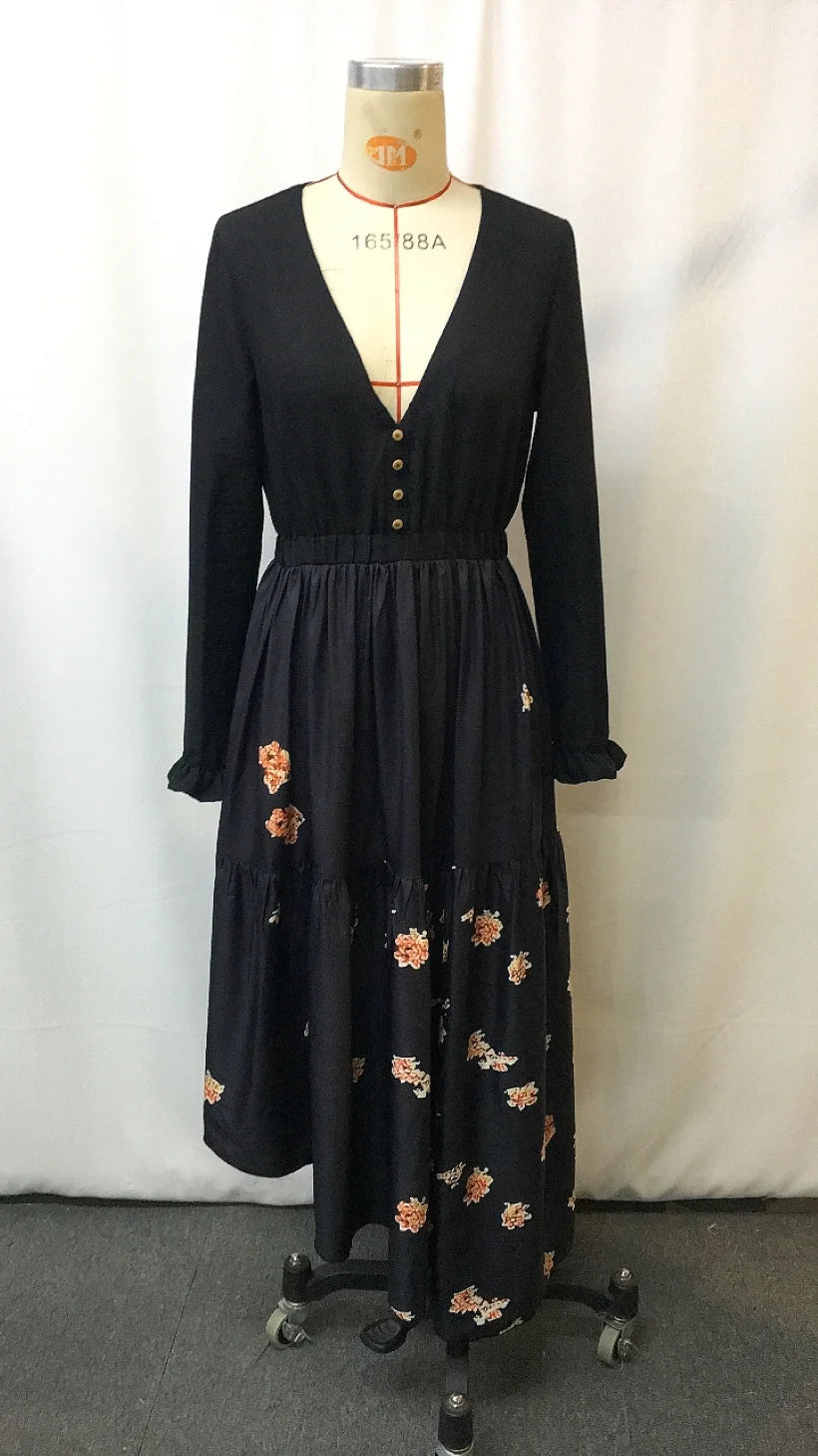 2025 Western Cowgirl Floral Vintage Dress - Ethnic Print Lace-Up Boho Chic Women's Party Dress with Ruffled Hem & Puffed Sleeves Good Vibrations