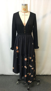 2025 Western Cowgirl Floral Vintage Dress - Ethnic Print Lace-Up Boho Chic Women's Party Dress with Ruffled Hem & Puffed Sleeves Good Vibrations