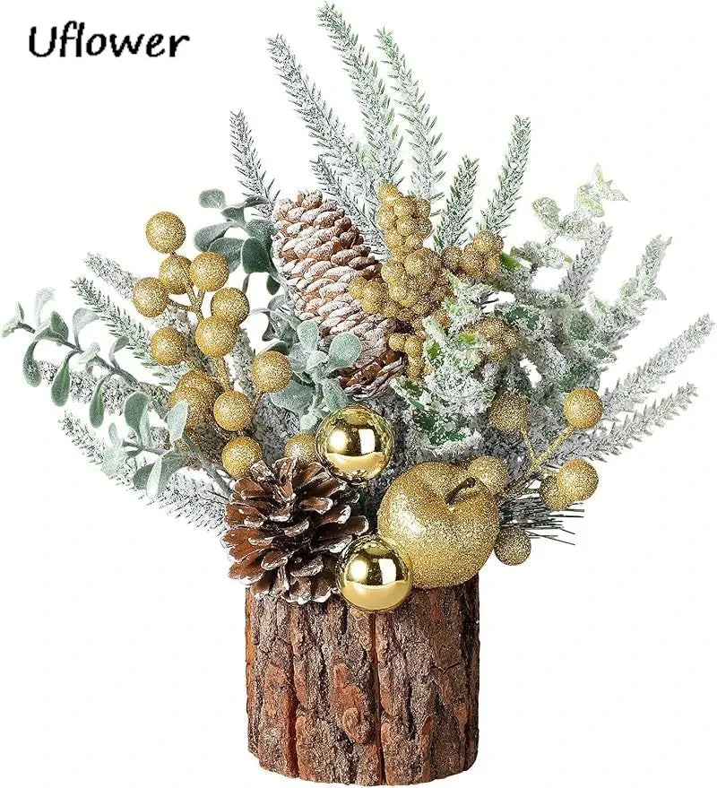 30cm Mini Christams Tree Artificial Plants PE Flocking Pinecone Pine Branch Home Window Decoration Desktop Decor Christmas Gift Good Vibrations