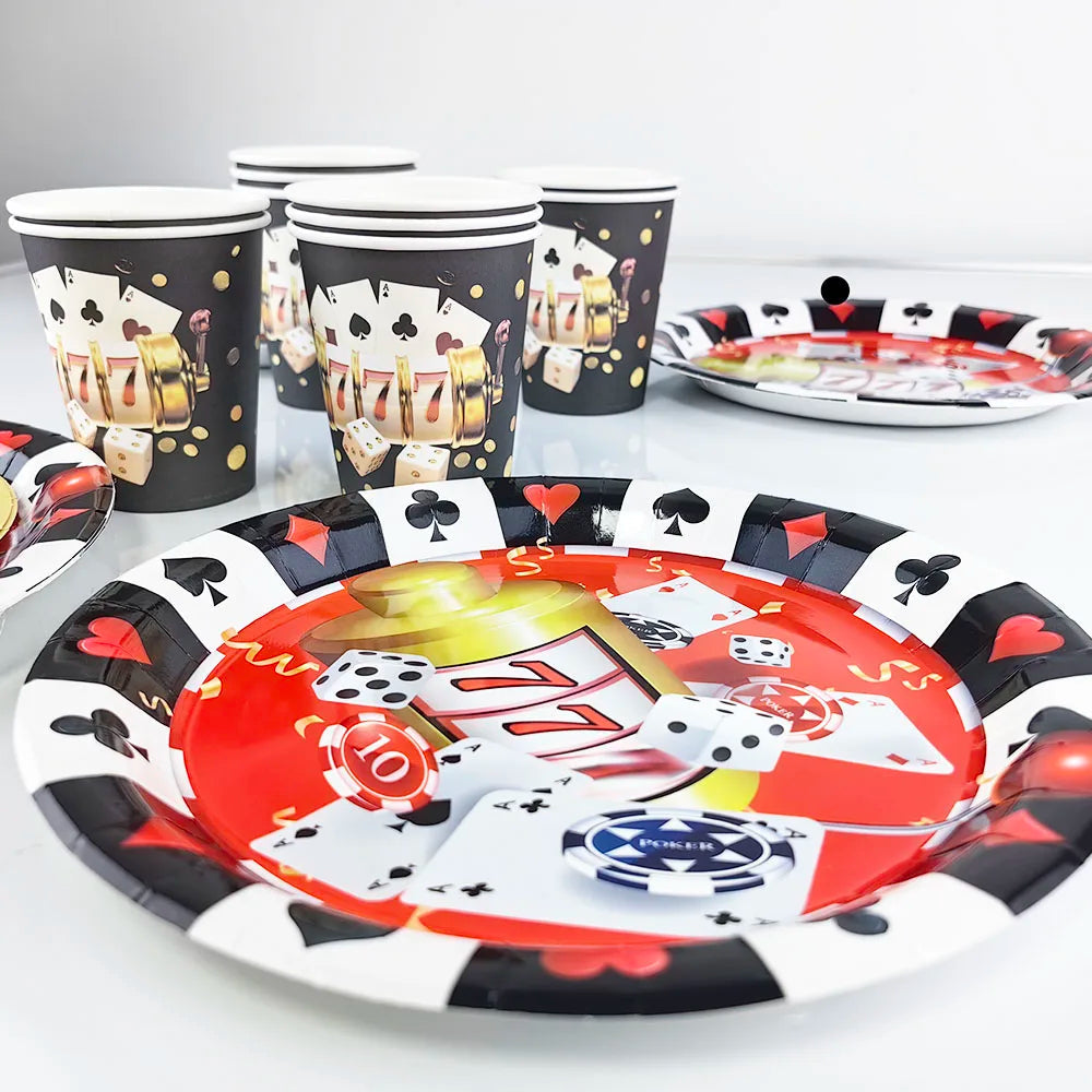 Casino Birthday Party Supplies for Adults Casino Party Decors Poker Paper Plates Cups Napkins Casino Night Vegas Supplies Favors Good Vibrations