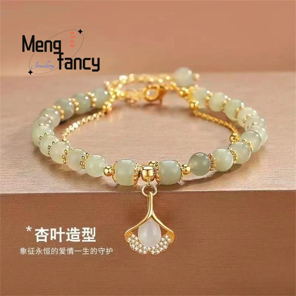 Natural Hetian Jasper Three Lifetimes Have Apricots Meet You Double Apricot Leaf Bracelet Exquisite Charm Luxury Fashion Jewelry Good Vibrations