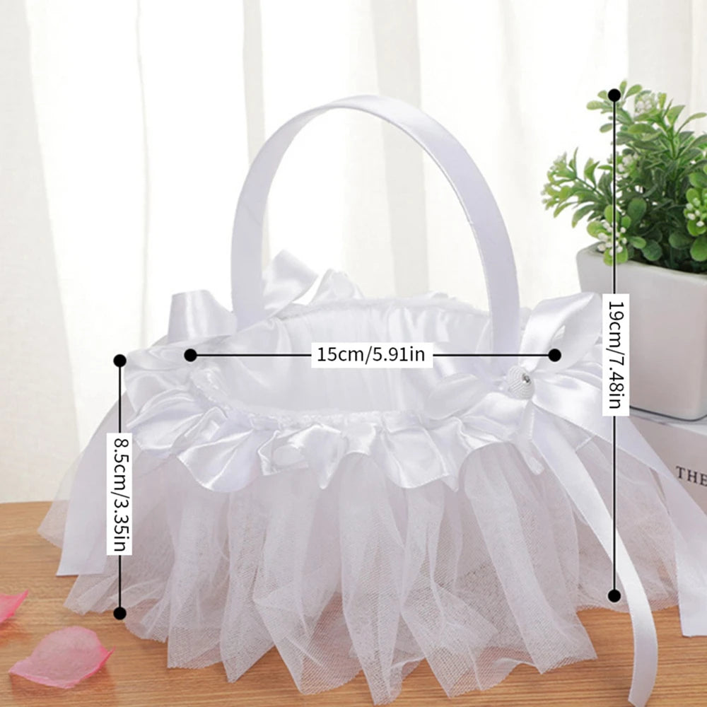 White Flower Girls Basket Simple Wedding Flower Basket  Bride Bridesmaid Hand Held Basket Wedding Ceremony Party Decorations Good Vibrations