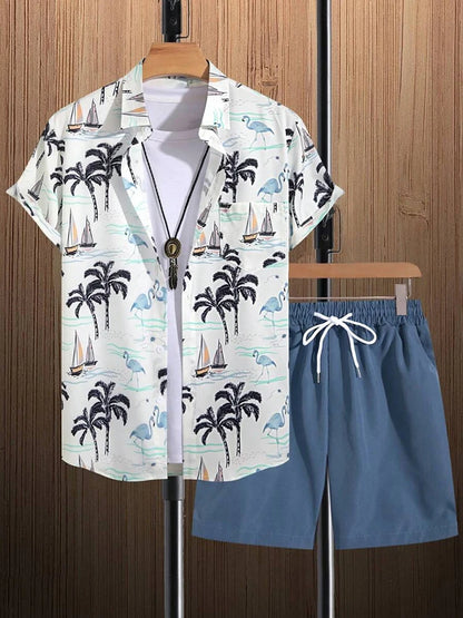 2025 New Summer Casual Men's Shirt And Beach Shorts Set 3D Printed Short-sleeved Outdoor Streetwear Shorts Camisas De Hombre Good Vibrations