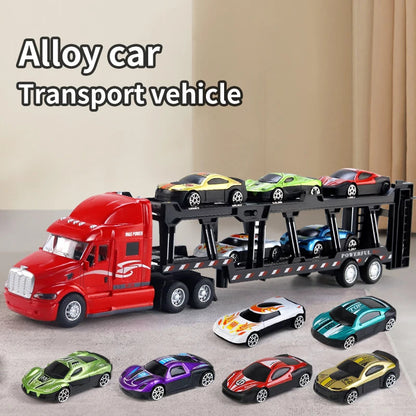 Alloy Toy Car Big Truck Container Truck Transporter Boy Model Set Christmas Halloween Gift Good Vibrations