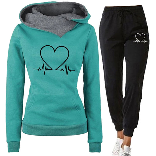 Woman Tracksuit Two Piece Set Winter Warm Hoodies+Pants Pullovers Sweatshirts Female Jogging Woman Clothing Sports Suit Outfits Good Vibrations