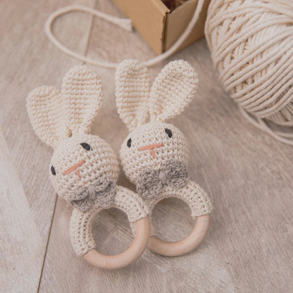 Baby Crochet Rattle Wooden Teether Toy BPA Free Wood Rodent Rabbit Rattle Baby Mobile Play Gym Newborn Educational Music Toys Good Vibrations