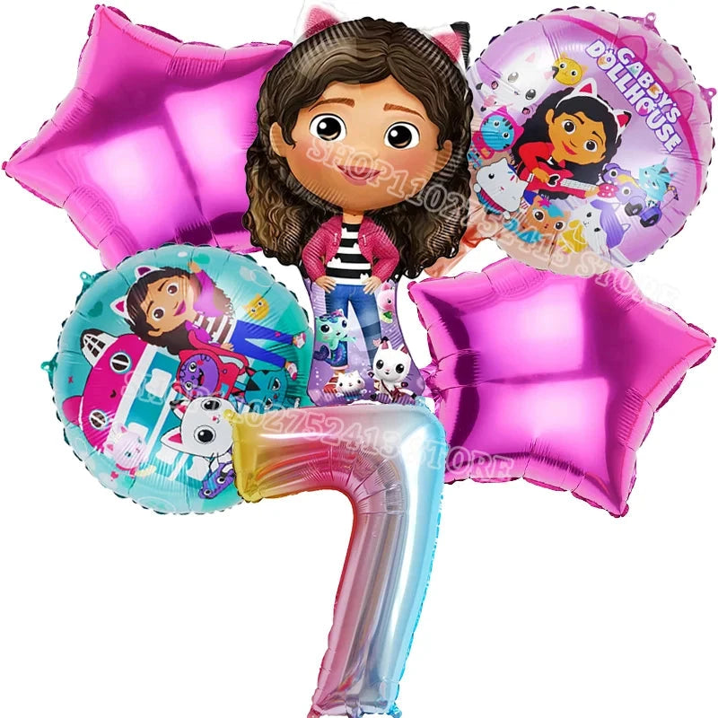Gabby Dollhouse Birthday Party Supplies Kids Disposable Tableware Backdrop Cake Decoration Girl Baby Shower Numbers Balloon Gift Good Vibrations