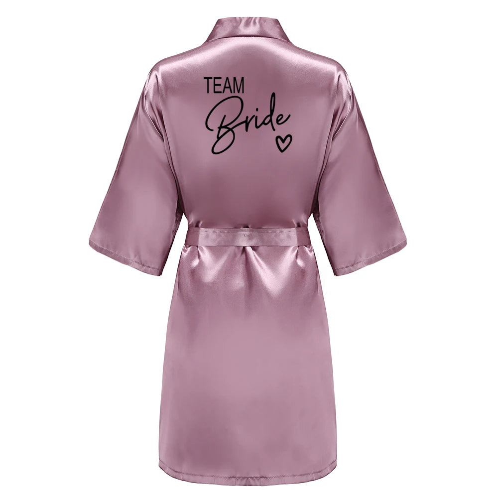 Wedding Party Team Bride Robe With Black Letters Kimono Satin Pajamas Bridesmaid Bathrobe SP003 Good Vibrations