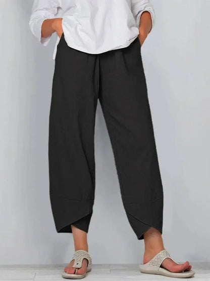 Vintage Print Pants Women Fashion Irregular Casual High Waist Elastic Waist Straight Loose Trousers Summer Lady Cargo Pantalon Good Vibrations
