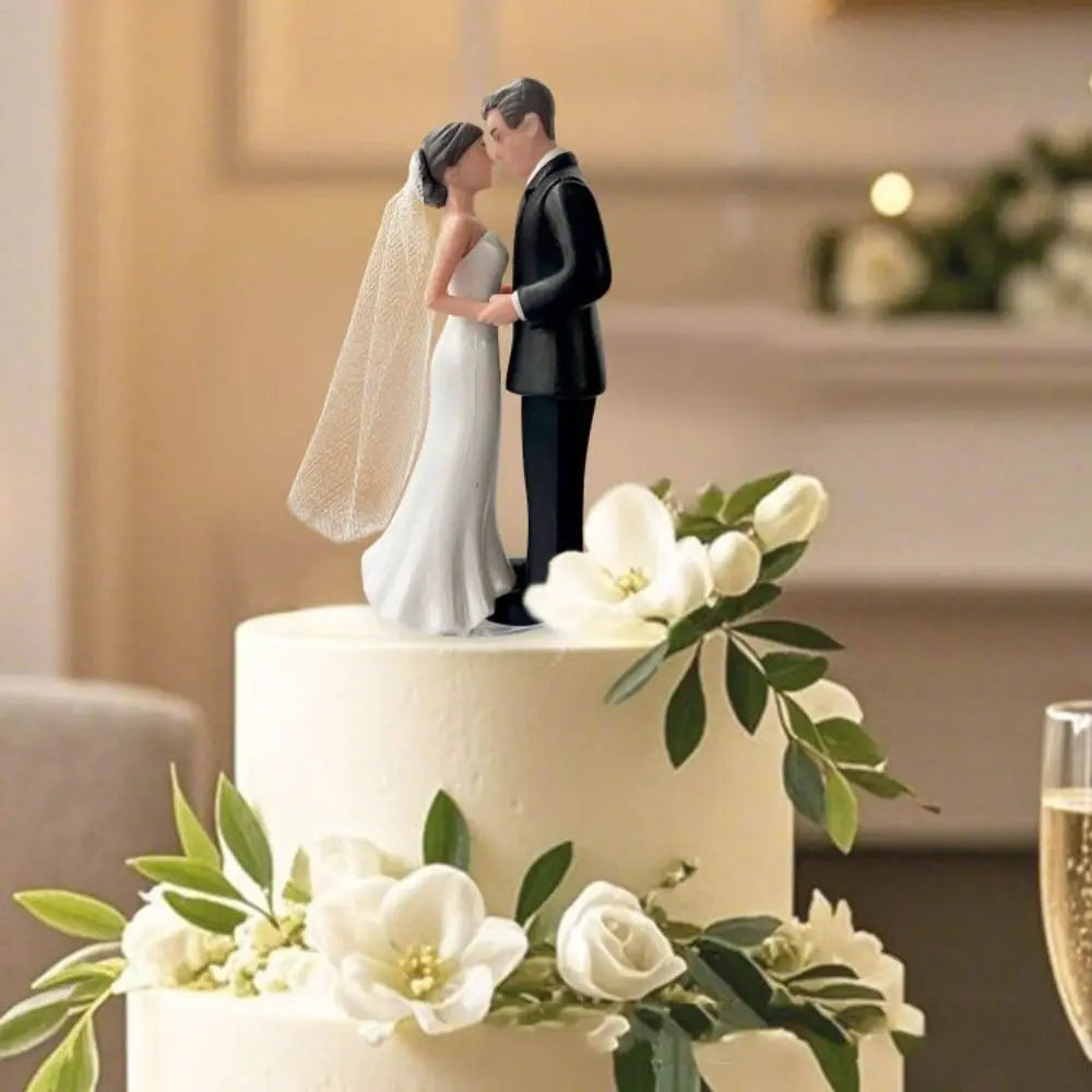 Anniversary Decoration Couple Wedding Cake Topper Elegant Creative Cake Toppers Dolls PVC White/Black Bride & Groom Figurines Good Vibrations