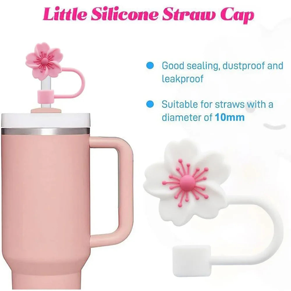 2pcs Straw Cover Cap for Stanley Cup Accessories,Lids Flowers Tip Covers Silicone Straw Topper 10mm Reusable Straw Tips Good Vibrations