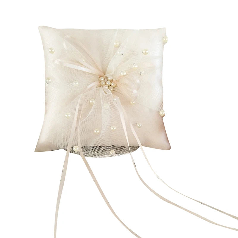 Wedding Ring Pillow For Wedding Decoration 15 X 15cm Double Heart Rhinestones Decor Satin Bridal Cushion With Ribbons Fashion Good Vibrations