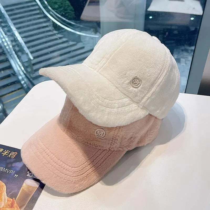 M Versatile Baseball Cap Blended Cap Brand Female Autumn And Winter All Match Plush Hat Suitable For Face Big Baseball Caps Good Vibrations
