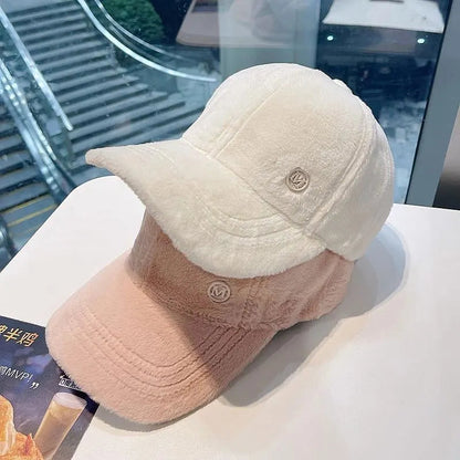 M Versatile Baseball Cap Blended Cap Brand Female Autumn And Winter All Match Plush Hat Suitable For Face Big Baseball Caps Good Vibrations