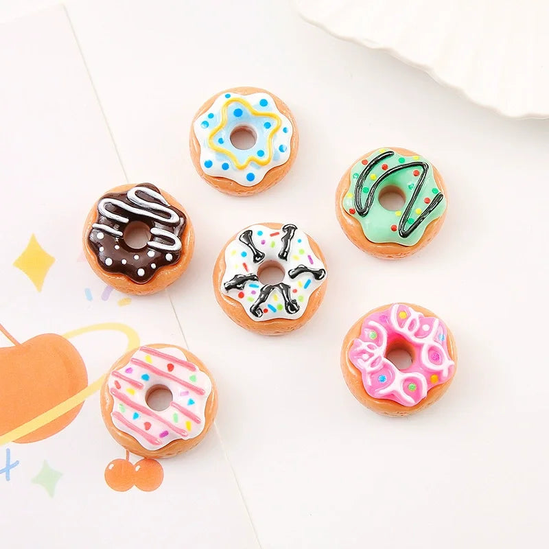 8pcs Kawaii New Cute Mini Donut Flat Back Resin Cabochons Scrapbooking DIY Jewelry Craft Decoration Embellishments Accessories Good Vibrations