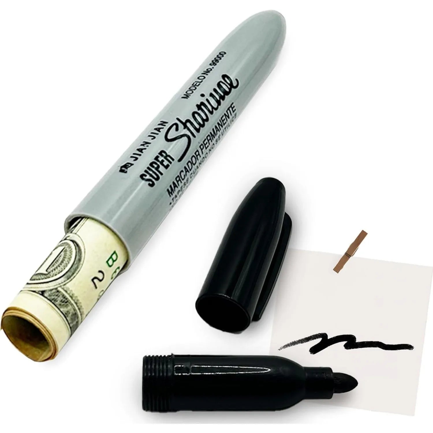 Blue marker safe with hidden storage compartment for money and small items.