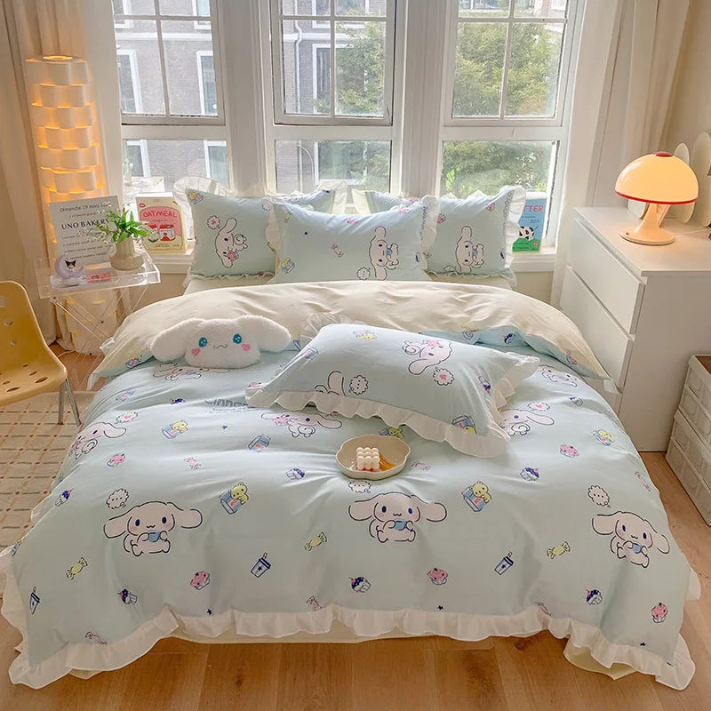 Sanrio Kids Bedding Set Kuromi Cinnamoroll Mymelody Duvet Cover Bed Sheet Pillowcase Bedsheet Double Single King Queen Twin Size Good Vibrations