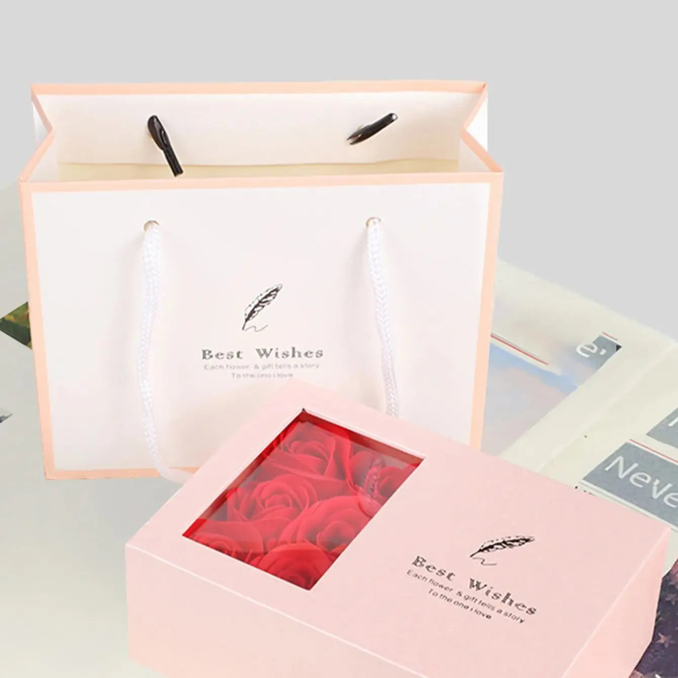 1Set 6 Rose Gift Box Window Jewelry Box Ring Box Necklace Earrings Thanksgiving Valentine Gift Box (No Jewelry) Good Vibrations