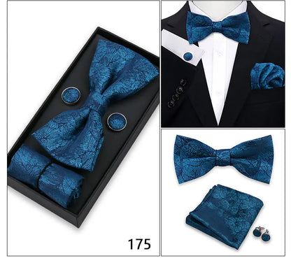 Bowtie For Men Set Gift Box Business Gift Fashion Bow Tie Pocket Square Cufflinks Set Bowtie 3pcs For Wedding Hanky Cravata Neck