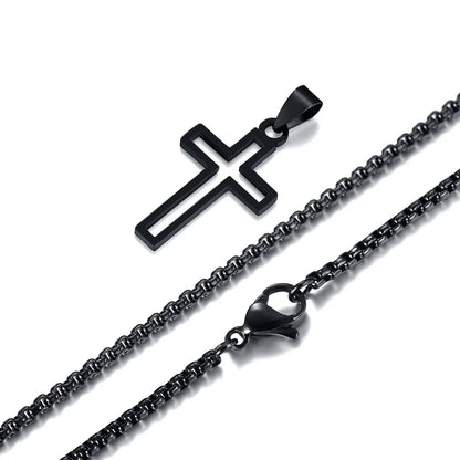 Casual Hollow Cross Necklaces for Men Boys,Waterproof Stainless Steel Cross Pendant Necklace,Religious Faith Prayer Jewelry Gift Good Vibrations