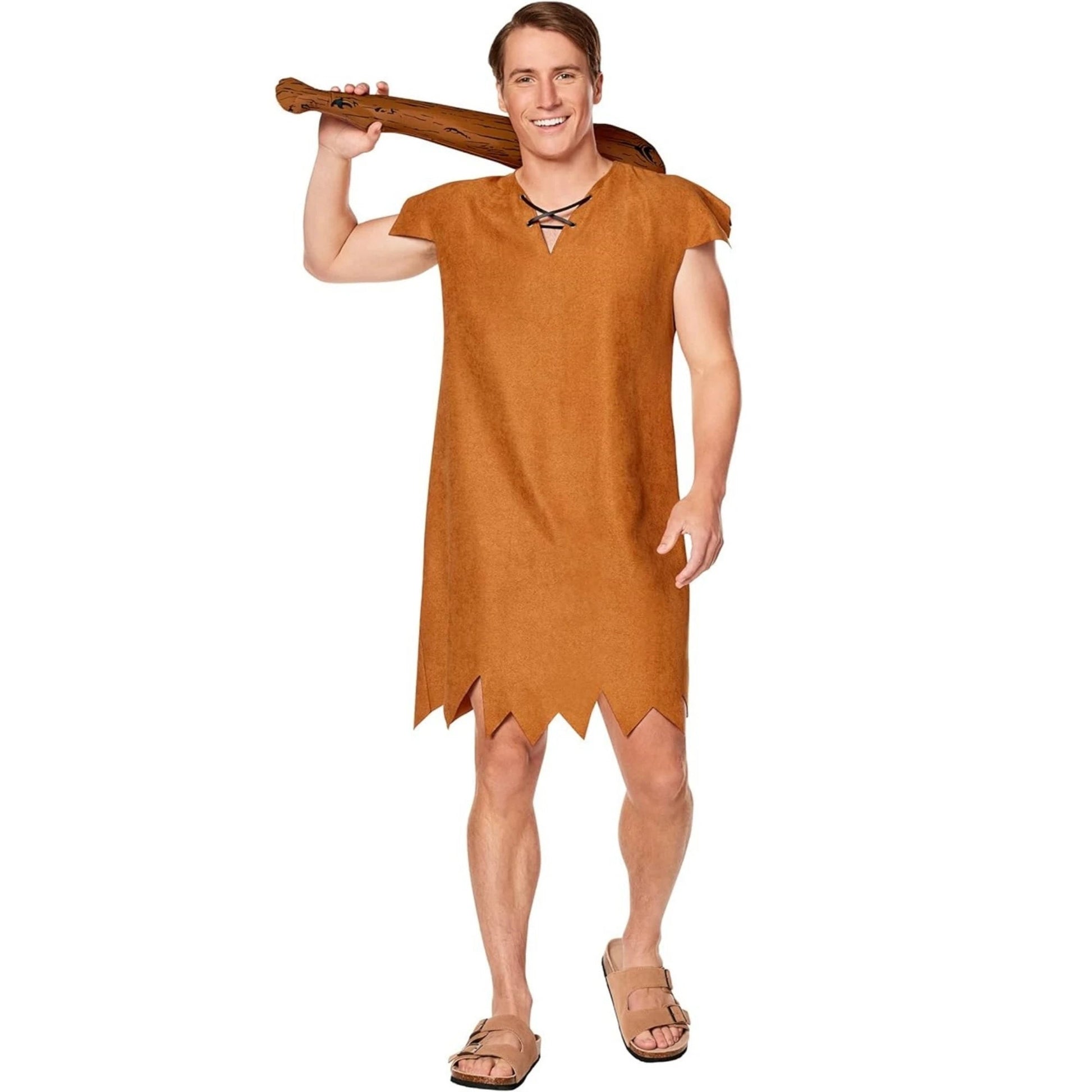 Women Blue Halter Sleeveless Dress for Betty Rubble Costume with Wig Headdress Adult Fred Flintstone Costume Good Vibrations