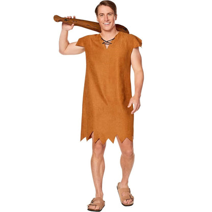 Women Blue Halter Sleeveless Dress for Betty Rubble Costume with Wig Headdress Adult Fred Flintstone Costume Good Vibrations