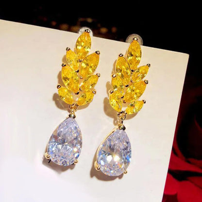 2026 Fashion Bright Yellow Crystal Earrings Female Engagement Party Jewelry Temperament Women Wedding Ceremony Accessories Good Vibrations