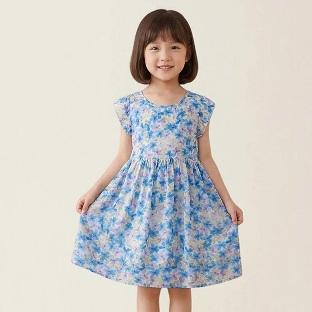 Summer Baby Girls Flower Print Dresses Kids Girls Clothes Toddler Baby Flying Floral Dress Children's Clothing Kids Beach Dress Good Vibrations