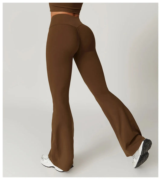 High Waist Crossover Flare Yoga Leggings for Women V Cross Tummy Control Wide Leg Bell Bottoms Fitness Pants Gym Leggings Good Vibrations