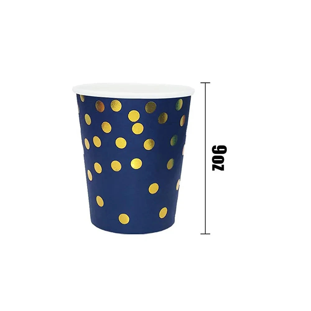 Navy Blue Gold Party Decorations Blue and Gold Disposable Tableware Set Paper Plates Cups Napkin Tablecloth Wedding Anniversary Good Vibrations