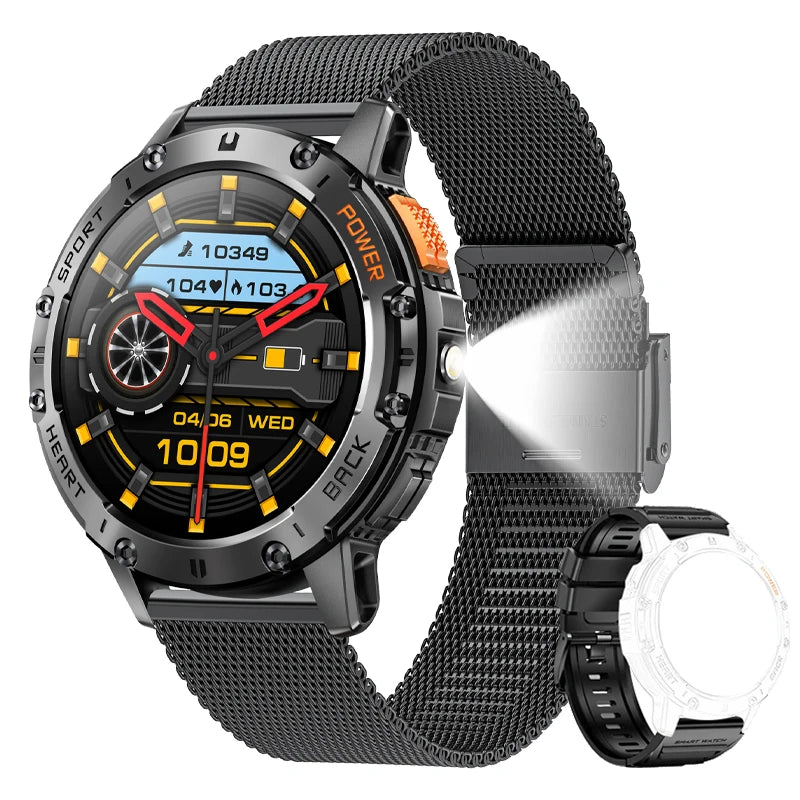 For Android ios New AMOLED Smart Watch Men with Flashlight Sports Waterproof Fitness Tracker Bluetooth Call Smartwatch Man+Box Good Vibrations