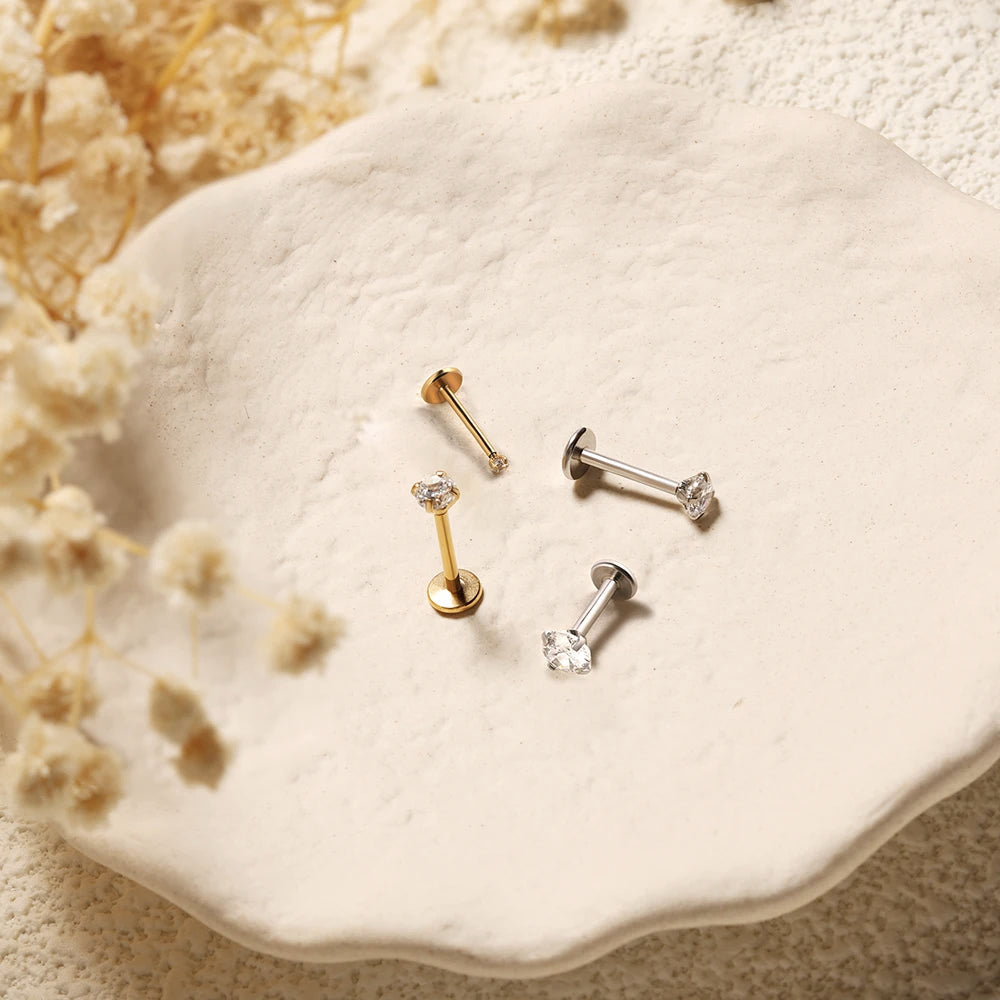 2/8PCS Stainless Steel Eearring Nose Stud Cartilage Piercing Jewelry Helix Tragus Lip Flat Back Tiny Earrings for Women 18G Good Vibrations