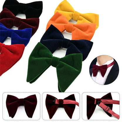 Mens Oversized Bow Tie Solid Velvet Bowtie Wedding Party Tuxedo Adjustable Necktie Big Bow Tie Good Vibrations