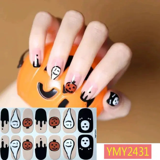 Halloween Nail Stickers Full Cover Adhesive  Nail Polish Wraps Blood Pumpkin Ghost Nail Decals DIY Festival Nail Patch Decors Good Vibrations