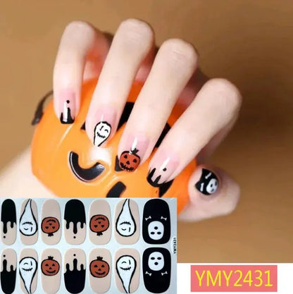 Halloween Nail Stickers Full Cover Adhesive  Nail Polish Wraps Blood Pumpkin Ghost Nail Decals DIY Festival Nail Patch Decors Good Vibrations