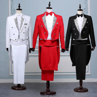 2024  Bent Flower Red/black /white Men's Dress Tuxedo Set Two-pieces,magician's Stage Performance, Conductor's Blazer Jacket Good Vibrations