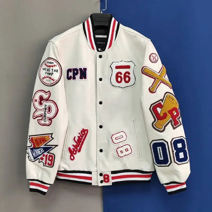 Street Popular Letter Flocking Embroidered Jacket And Coat Men 2023 New Y2K Harajuku Hip Hop Spliced Motorcycle Baseball Uniform Good Vibrations