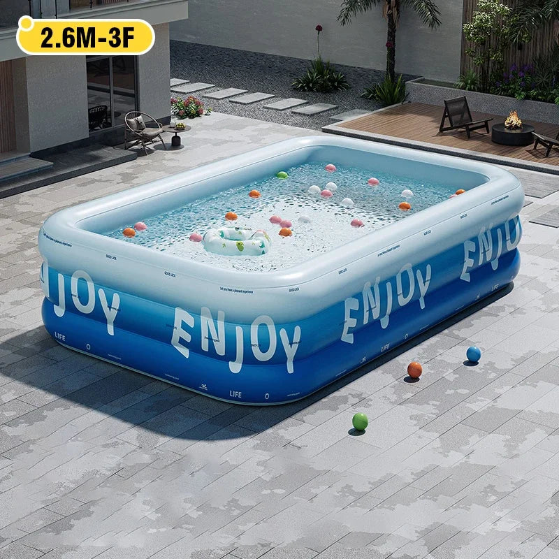 Inflatable Pool 3/2.6/2.1M Large Family Pools Swimming Pool with Canopy Children's Outdoor Removable Basen Toys for Kids Adult Good Vibrations