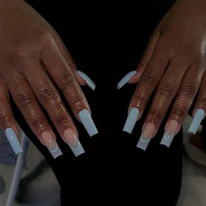 24Pcs Extra Long Square Fake Nail with Glue 3D Little Bear Bow Design False Nails White French Press on Nails Wearable Manicure Good Vibrations