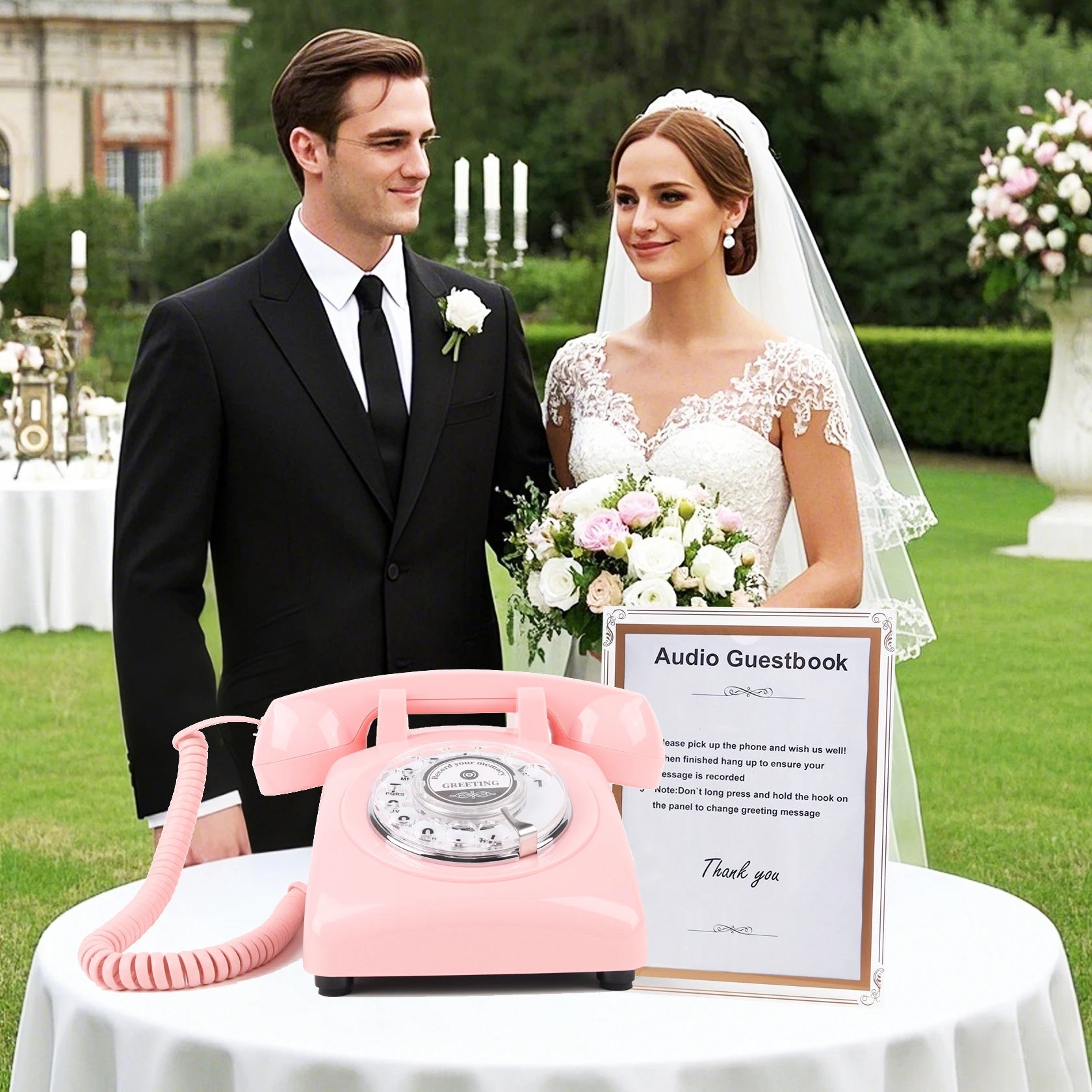 White Voice Recording Audio Guest Book – Guest Book Phone for Weddings, Bridal Showers, Anniversaries,Unique Wedding Gift Good Vibrations